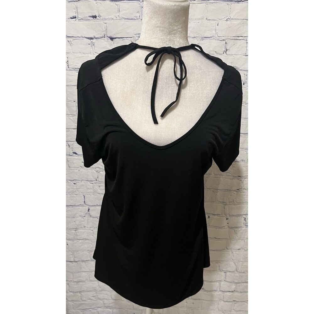 Chicos Chico’s Black Short Sleeve Open Shoulder Top Blouse Size 1/M/8